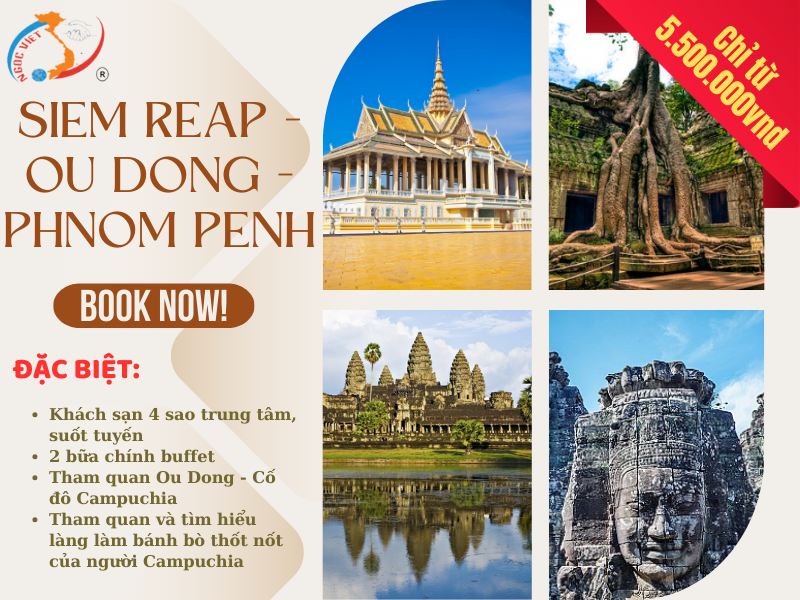 CAMPUCHIA TOUR, SIEM REAP - OUDONG ANCIENT CAPITAL - PHNOM PENH - VIP LIMOUSINE CAR, 4 STAR  HOTEL